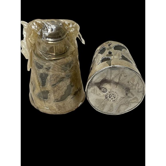 Mexican Sterling Silver Overlay Salt & Pepper Shaker Set, Mid-Century NOS - Picture 6 of 9